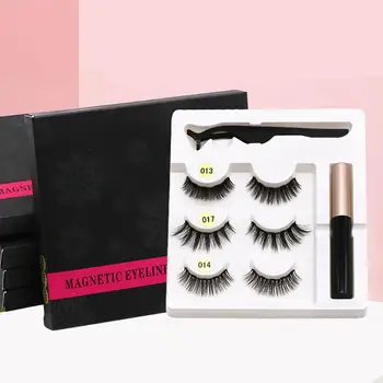 

3 Pairs Magnetic Eyelashs set Magnet Liquid Eyeliner& Magnetic Lashes & Tweezer Set Waterproof Long Lasting Eyelash Extension