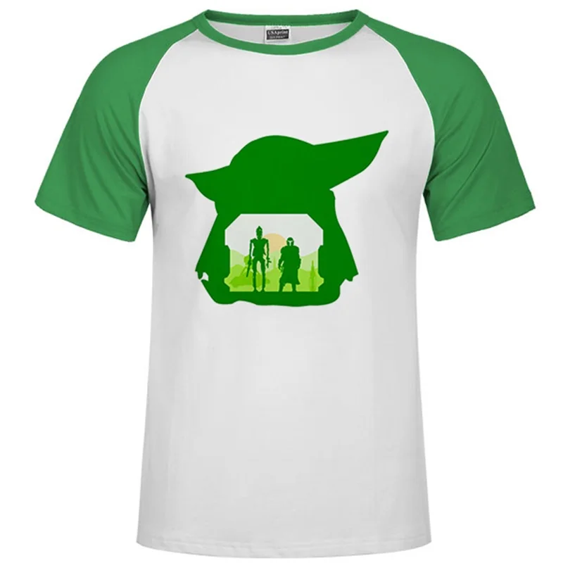Цельнокроеная футболка с Йодой для малышей Мандалорская футболка с джедаем, цифровой принт, европейский размер, вырез лодочкой, мягкие Забавные топы с принтом «Звездные войны» - Цвет: Raglan green 64