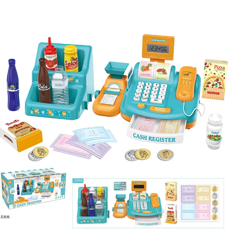

Children Play House Model Cashier Desk Set Supermarket Toy Cash Register with Calculation Function Button Voice