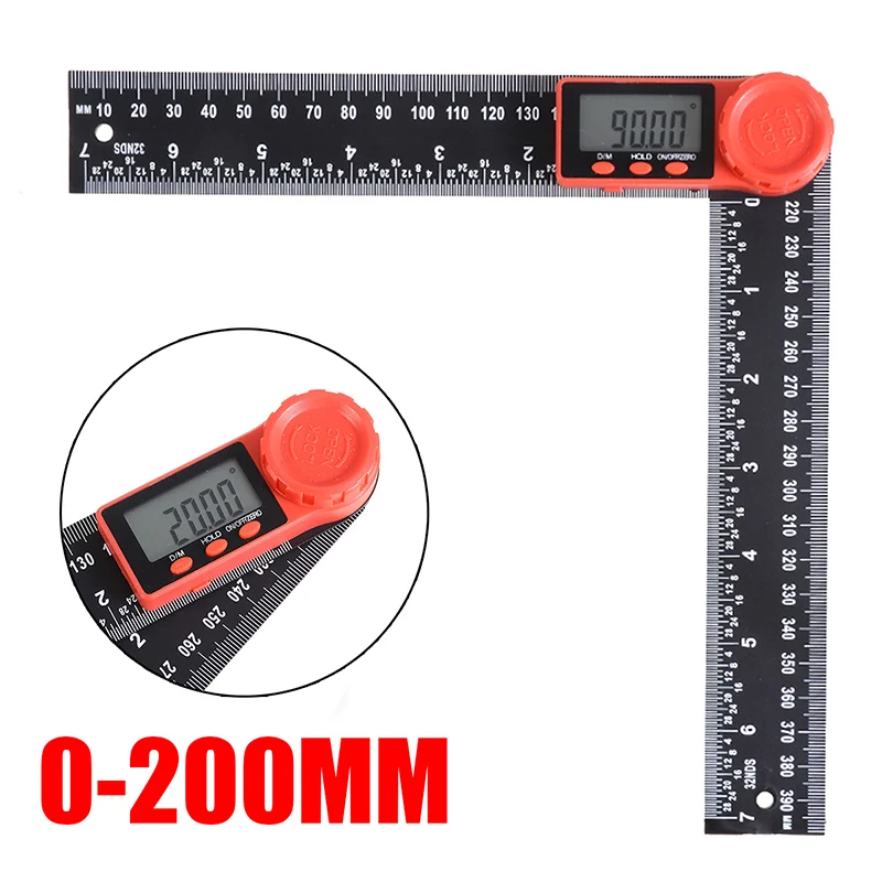  2 In 1 0-200mm Digital Protractor Angle Finder Ruler 360 Degree For Woodworking Furniture Machining