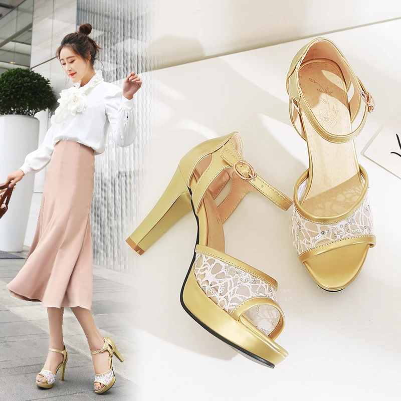 Пикантные Летние босоножки; женские золотистые Босоножки на платформе и высоком каблуке; туфли на платформе с открытым носком; женская летняя обувь