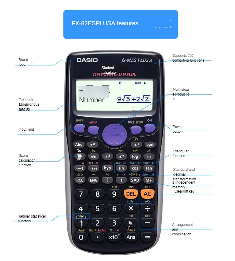 Оптическими зумом Casio FX-82ES Плюс Научный Функция студенческий калькулятор для Примечание будет Тесты калькулятор