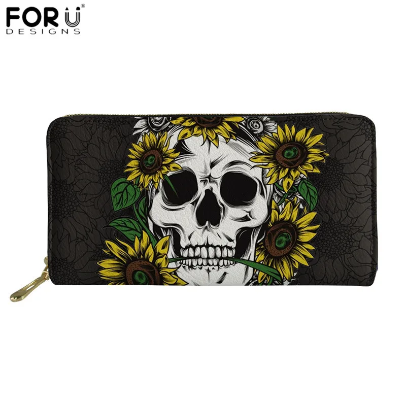 FORUDESIGNS, водонепроницаемые Длинные кошельки, Подсолнухи, Череп, для девушек, узор, женские кошельки на молнии, клатч, женский, из искусственной кожи, для денег, карт - Цвет: HMA634Z21