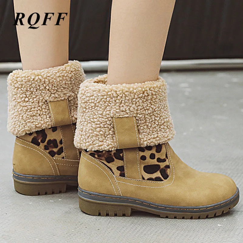 2019 г. Зимние ботинки женские без шнуровки средней высоты Леопардовый принт