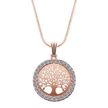 Дерево жизни кристалл круглый маленький кулон ожерелье золотой и серебряный цвета Bijoux колье Элегантные Женские Ювелирные изделия Подарки на вечерние