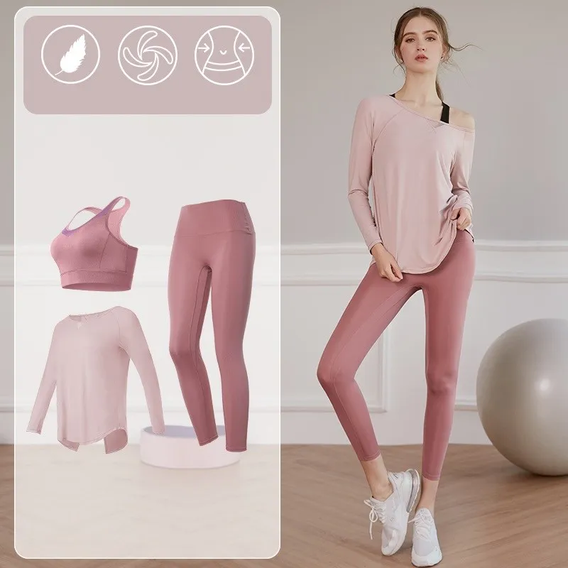 Vansydical Women Seamless Yoga Set Workout Clothes Long Sleeve Gym Crop Top High Waist Leggings Fitness Sport Suit Gymwear