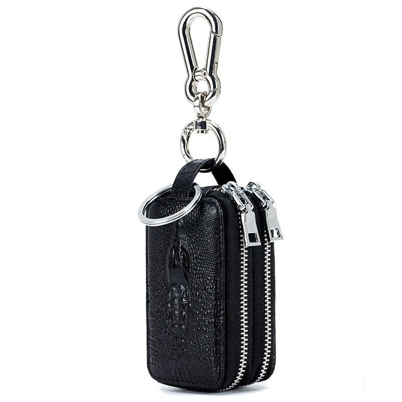 WestCreek’s Brand New Genuine Leather Double Zipper Keychain Wallets Black