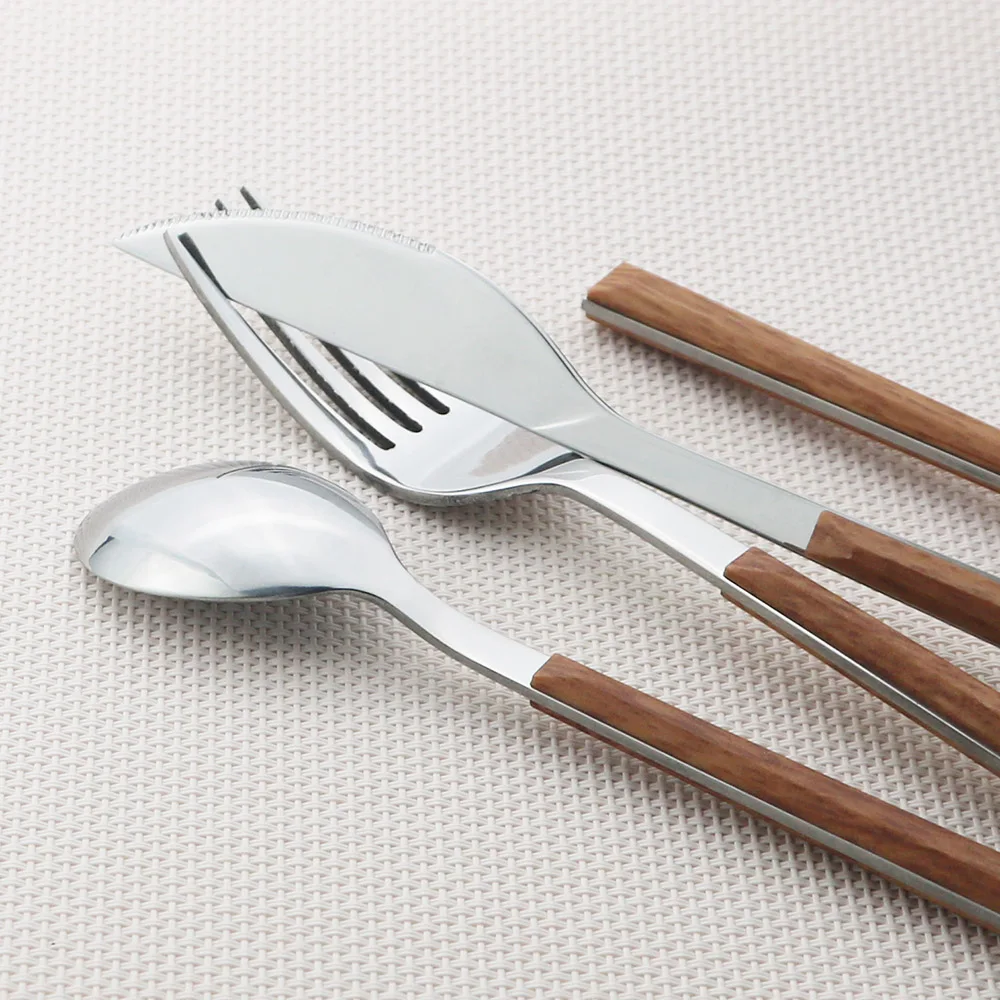 Cutlery Set Imitation Wood Handle Stainless Steel Western Tableware Set 6/12/20/24/30Pcs Kitchen Knife Fork Spoon