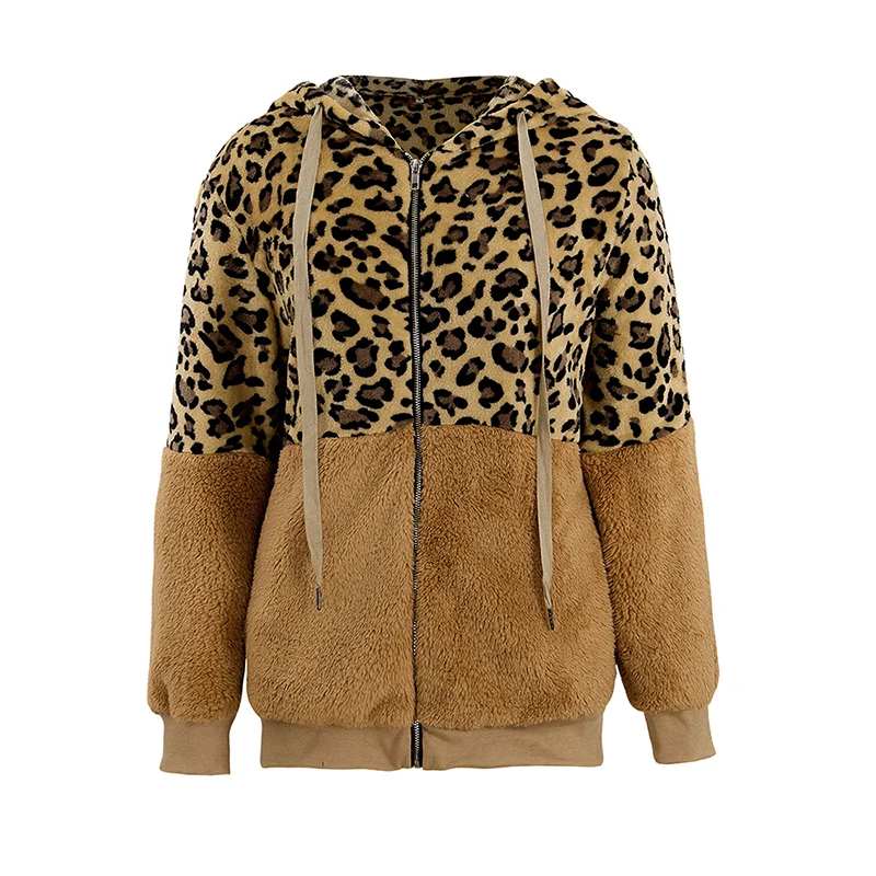 Лоскутная леопардовая толстовка с капюшоном и длинным рукавом, женские свитшоты на молнии с карманами, модное осенне-зимнее пальто, уличная одежда M0607