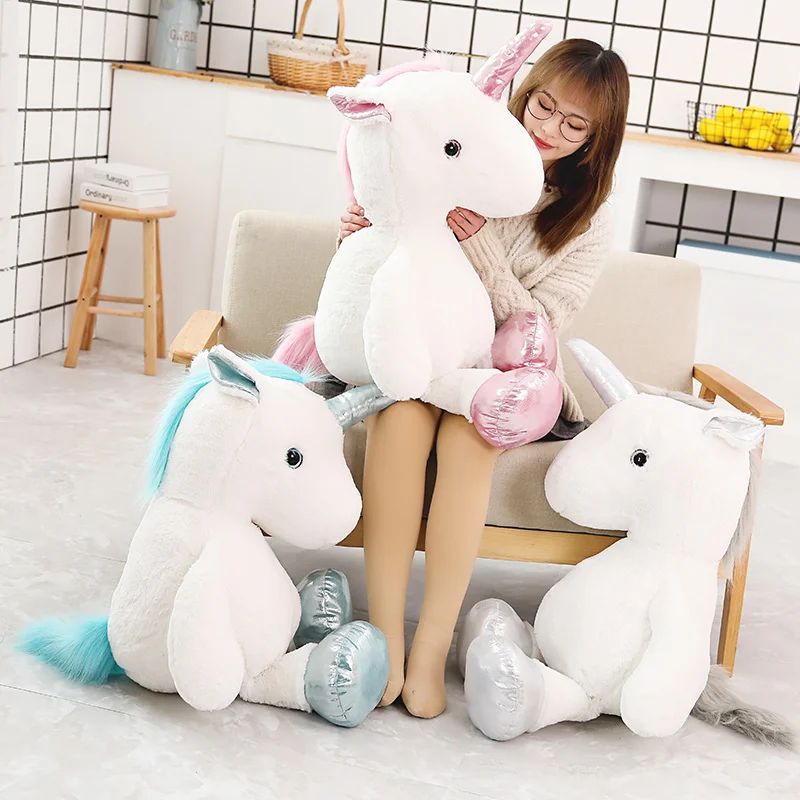 80 см Kawaii Плюшевые игрушечные единороги мягкие животные большие фигурки лошадей мягкие плючевые игрушки Единорог для девочек детский Рождественский подарок