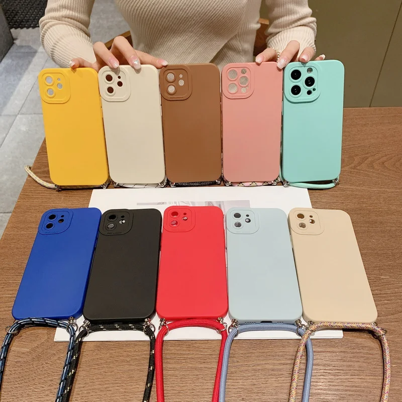 13 pro max cases Crossbody Necklace Flocking Silicone Lanyard  Case for iphone 13 Pro Max 12 Pro 11 Pro Max X XR XS Max 7 8 Plus SE 2020 Cover apple 13 pro max case