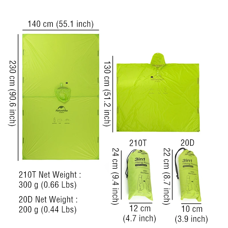 Naturehike Rain Jacket 3 in 1 Multifunction Hiking Rain Poncho Rainwear Clothes Raincoat Bike Lightweight Waterproof Coat