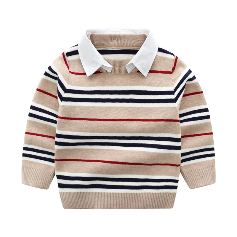 

Autumn& Winter Kids Boys Sweaters And Tops Casual Knitted Sweater Stripe Lapel Sweater Pullover Knitted Cardigan 3-7year