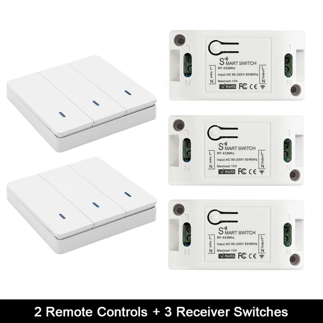 Rubrum Wall Switch 433Mhz Wireless RF 86 Wall Panel Transmitter Switch and AC 110V 220V Relay Receiver For Home Light LED Lamp 2 RC and 3 Receiver