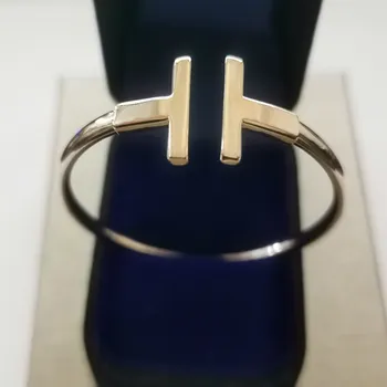 

S925 pure silver 1:1 fashion rose gold double T neutral bracelet