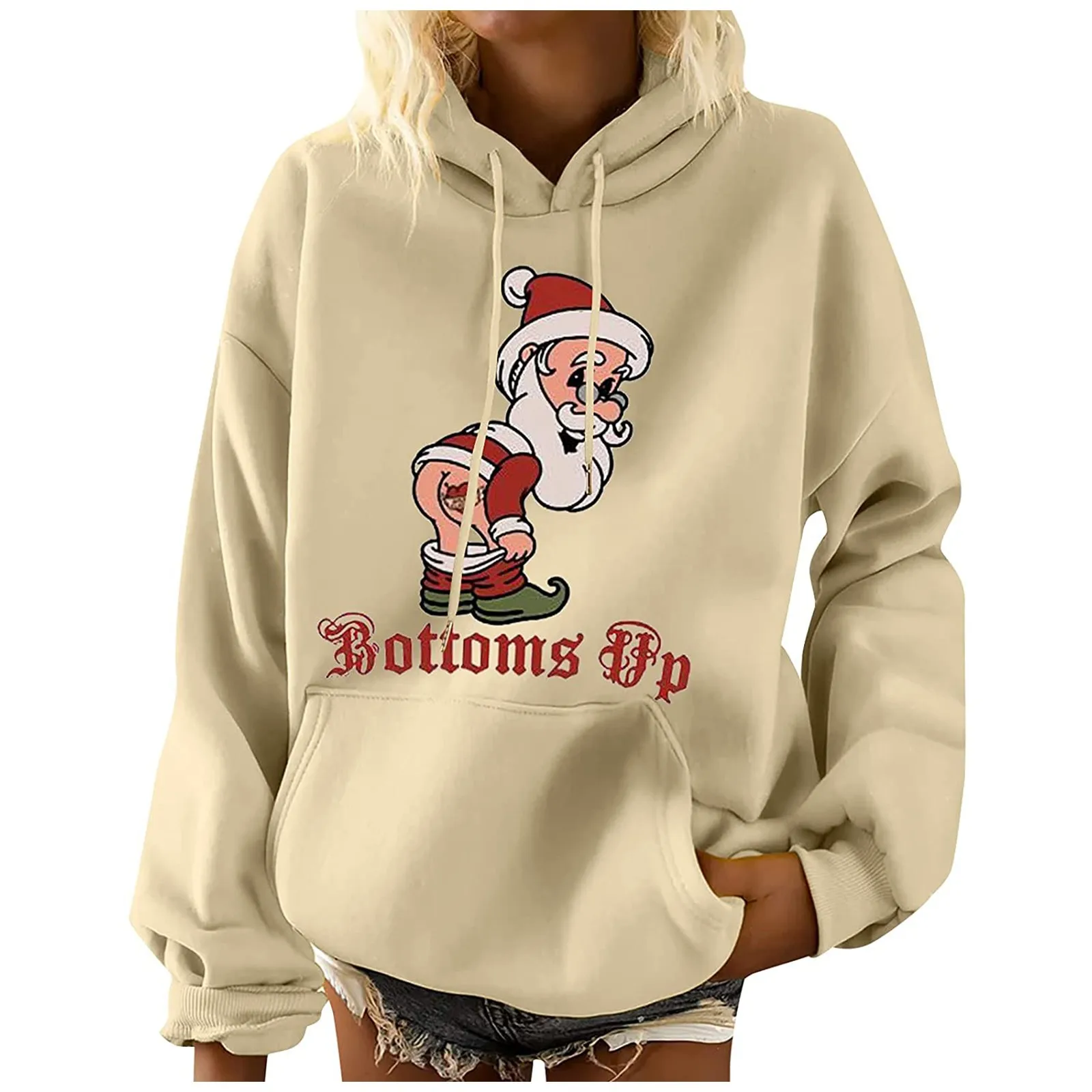 Harajuku Drawstring Hoodies Women's Christmas Santa Claus Printed Sweatshirts Fashion Leisure Long Sleeve Hooded Pullover Top 2
