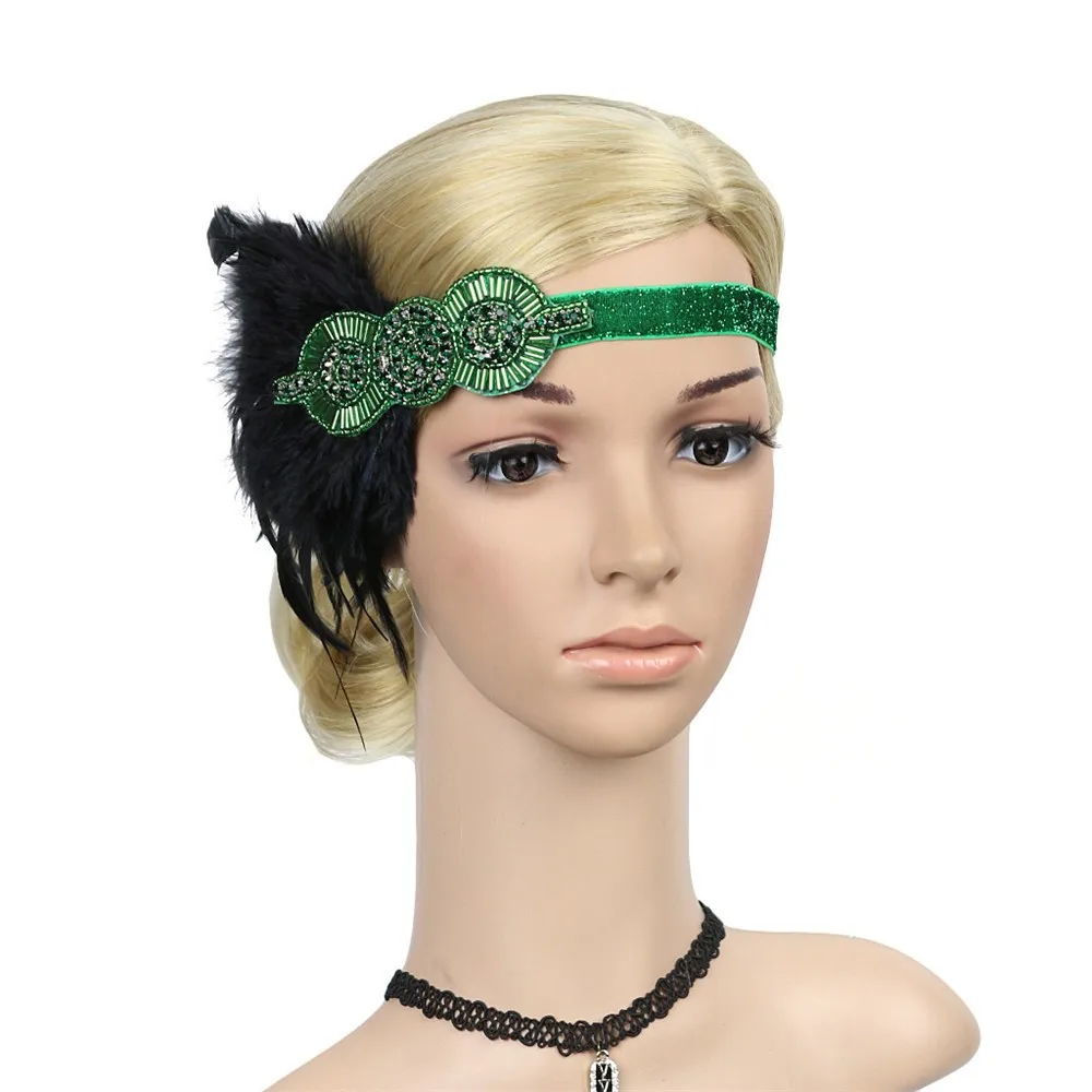 Green B 1920s головной убор перо Хлопушка головная повязка большой Гэтсби головной убор Винтаж - Цвет: Green B