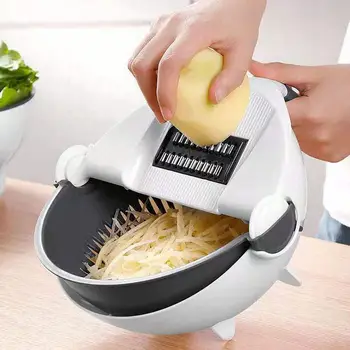 

Magic Rotate Vegetable Cutter with Drain Basket Multi-functional Kitchen Gadget Veggie Fruit Shredder Grater Slicer Onion Cutter