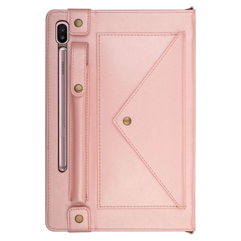 Для samsung Galaxy Tab S6, 10,5 дюймов, SM-T860, T865, T867, чехол из искусственной кожи для планшета, откидной складной чехол-подставка с держателем для ручек - Цвет: Rose Gold