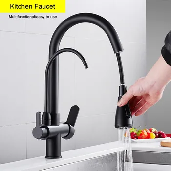 

2020 spring Kitchen Faucet Pull out Side Sprayer Dual Spout Mixer kitchen Tap Sink Faucet 360 Rotation Kitchen Faucets