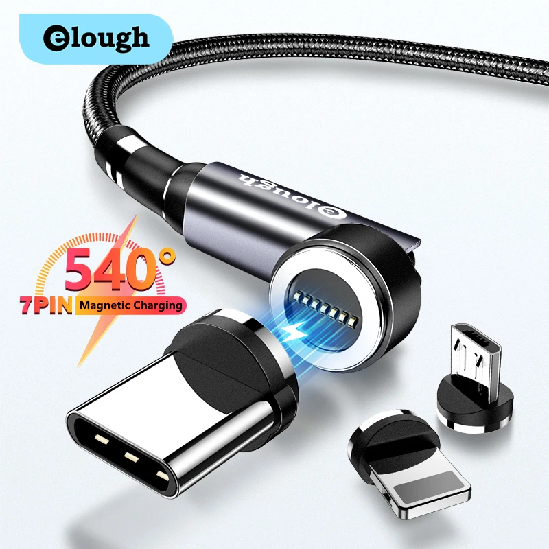 android charger Elough 540 Rotate Magnetic Cable 3A Fast Charging Magnet Charger Micro USB Type C Cable Mobile Phone Wire Cord For iPhone Xiaomi aux cable for iphone