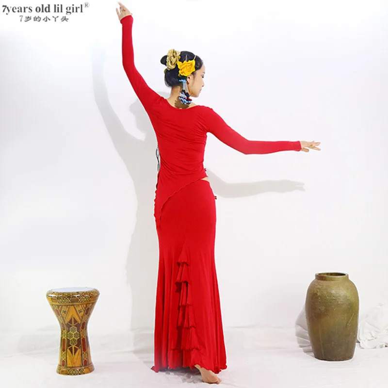 Испанский танец платье танец фламенко практика skit+ Топ многослойная испанская юбка танцевальная одежда женская рыбий хвост юбка ESS02