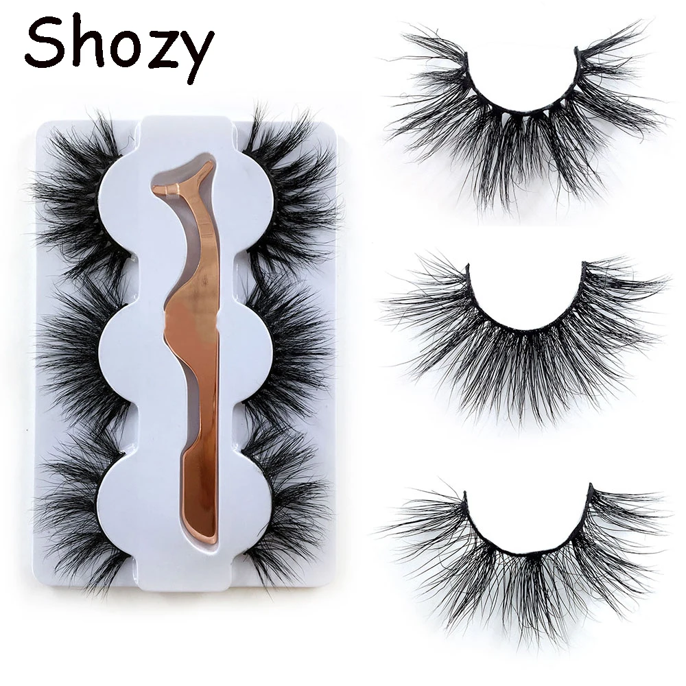 

Shozy 3 pairs 3D mink eyelashes natural long false eyelashes extension for makeup mink lashes with eyelashes applicator-49