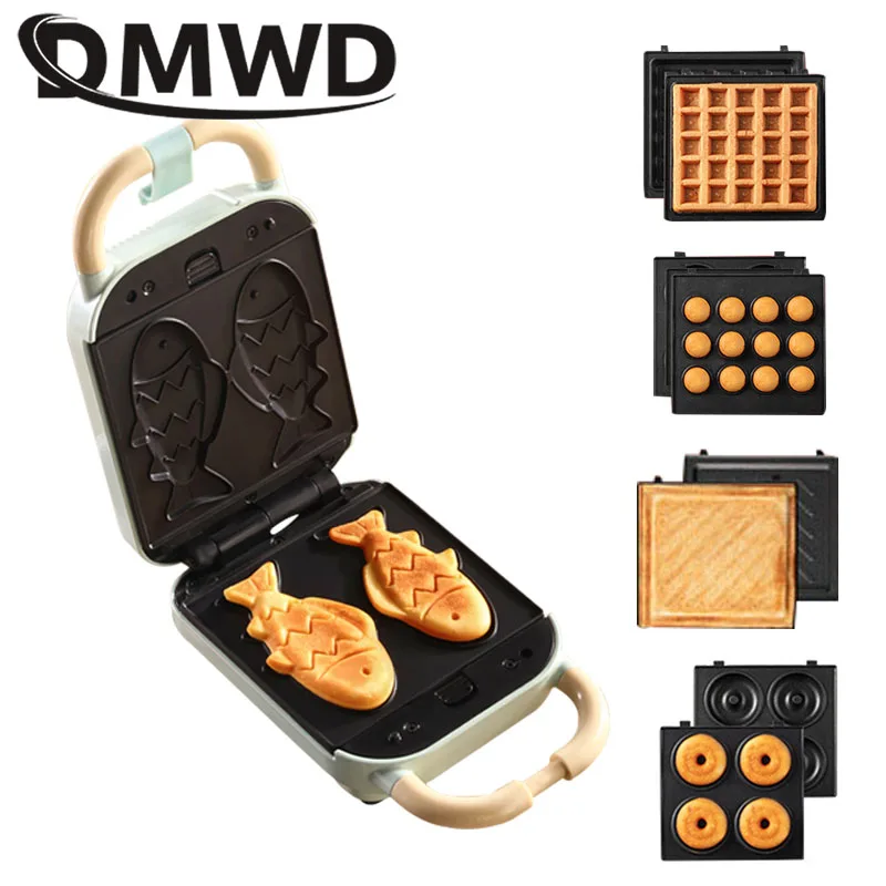 DMWD Multi-Function Breakfast Maker Electric Sandwich Machine Waffle Donuts Octopus Balls Taiyaki Light Food Machine 5 Plates waffle maker donut maker