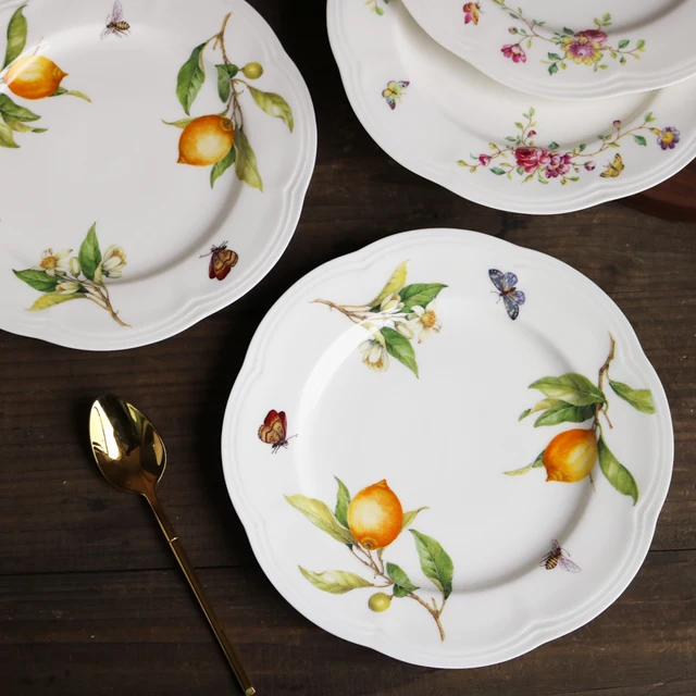 8-inch ceramic dinner plate butterfly and flower dessert plate