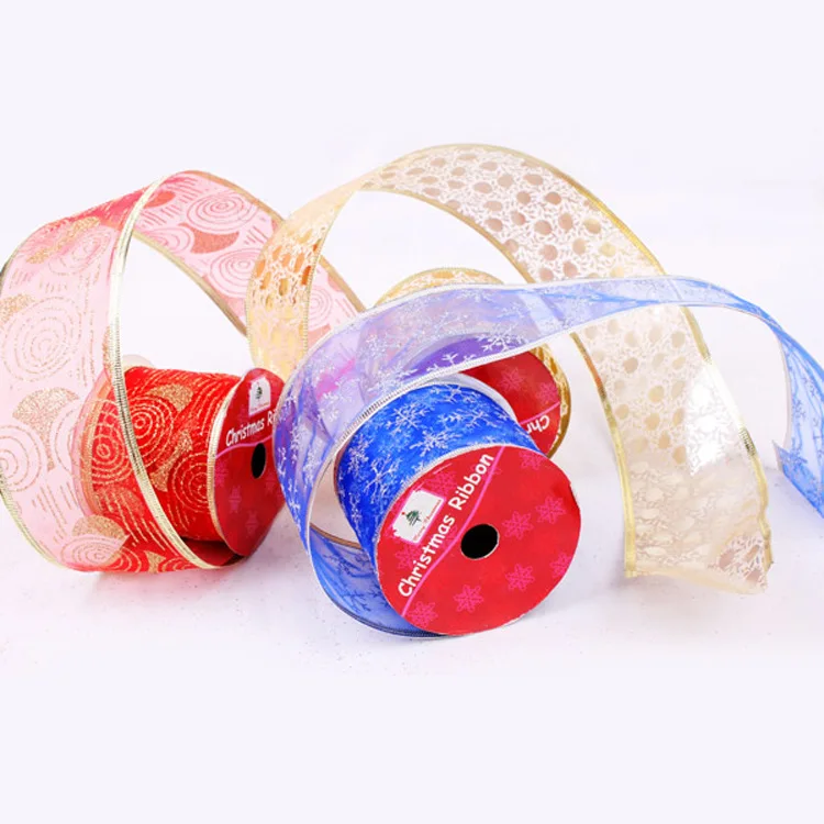 Xmas Rattan Christmas Tree Decoration DIY Bow Gift Ribbon Gold Red Blue Pink For New Year Xmas Home Party Decoration 2.7m*5cm