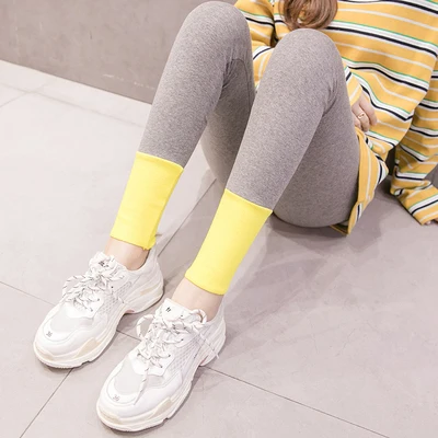 Grey Yellow 8200# крутые Лоскутные хлопковые леггинсы с v-образным вырезом для беременных, осенние модные леггинсы для беременных, Стильные Леггинсы для беременных - Цвет: Grey Yellow