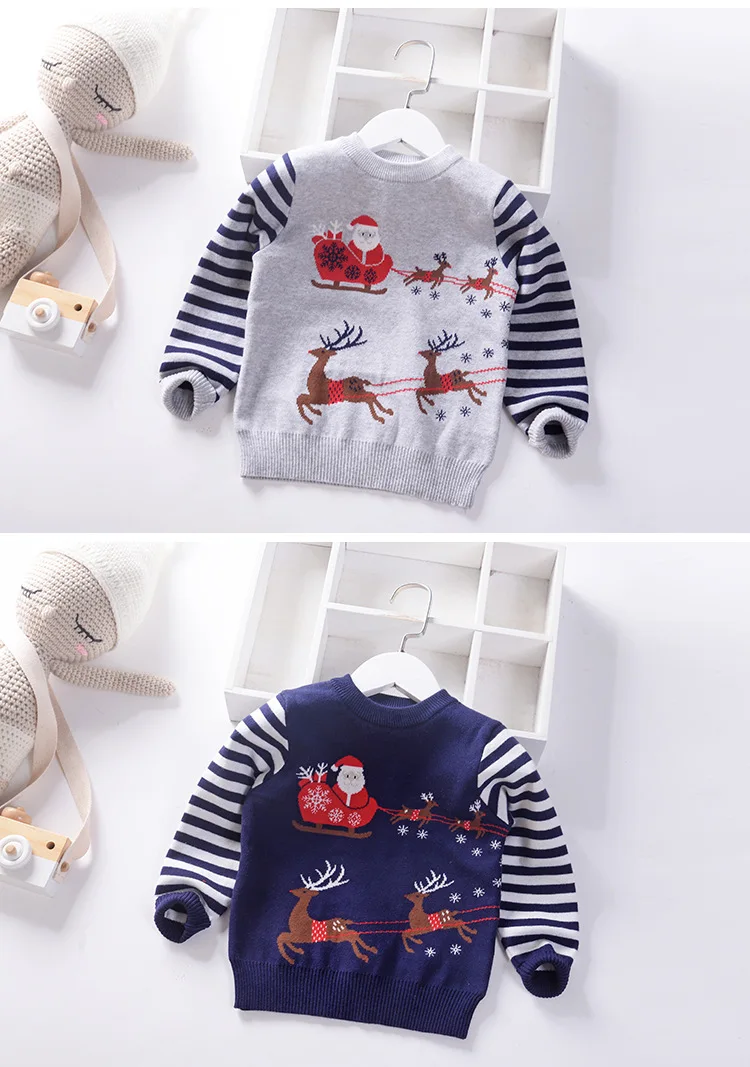 Рождественский детский свитер, вязаный пуловер с оленем для мальчиков, зимние теплые детские свитера