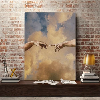 

Creation of adam hands Famous Painting wall Art Framed Wooden Frame =Canvas for Living room home study dorm decoration prints