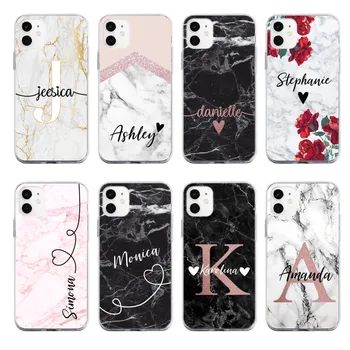 

PERSONALISED Custom your name initials Marble For iPhone 11 Pro 7Plus 7 6S 8 8Plus X XS Max XR Soft Clear TPU Phone Case Cover