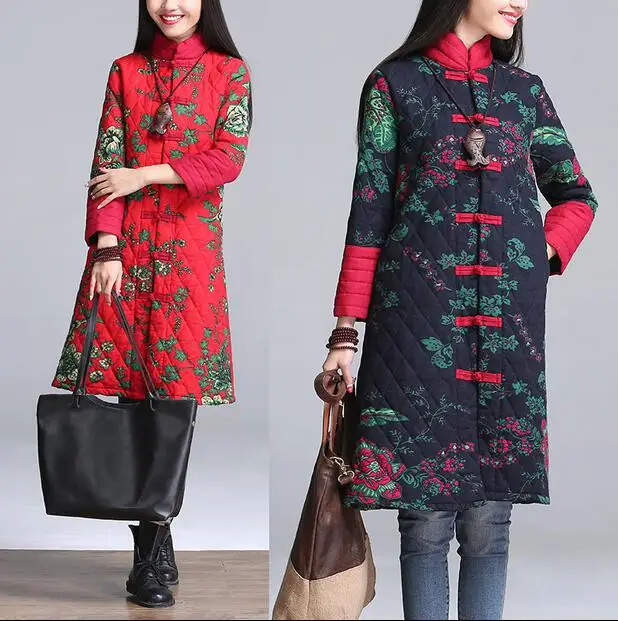 

Be Photo Shoot 2019 Autumn And Winter New Style Ethnic-Style Stand Collar Frog X-long Cotton Linen Cotton Overcoat 429157