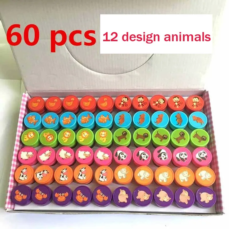 60Pc 12design Animal 36/60 шт Мультяшные печати Pattern выражение "сделай сам" декоративные резиновые улыбающееся лицо самообслуживаемая чернильная печать, детский подарок ко дню рождения - Цвет: 60Pc 12design Animal
