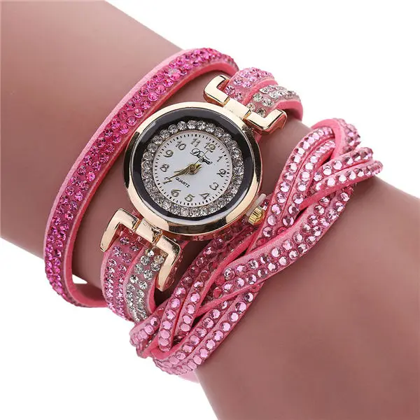 Fashion Casual Gold Quartz Women Rhinestone Watch Braided Leather Bracelet Watch Gift Ladies Wristwatch Relogio Feminino Gift