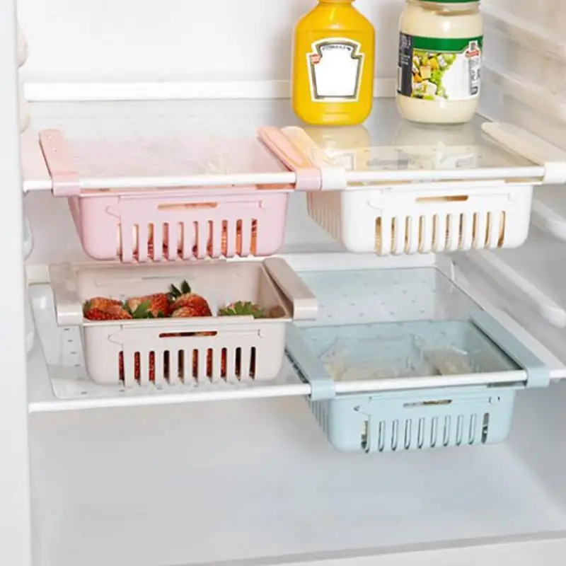 

Adjustable Stretchable Refrigerator Organizer Drawer Basket Refrigerator Pull-out Drawers Fresh Spacer Layer Storage Rack