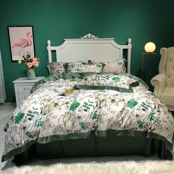 

2020 New bedding sets luxury tencel bed linen flowers duvet cover flat sheet pillowcase Bedding Set King Queen size 4pcs
