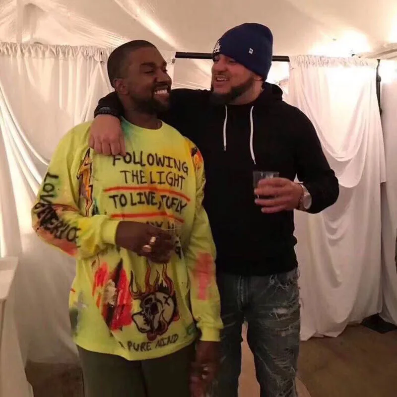 Kanye West, уличная футболка с круглым вырезом, ручная роспись, граффити, длинный рукав, футболка для мужчин и женщин, пуловер, хлопок, хип-хоп Футболка