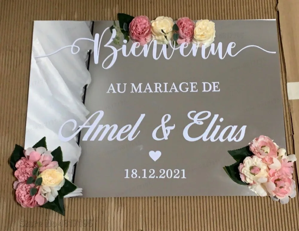 Mariage znak z powitaniem na wesele naklejki winylowe niestandardowe teksty wesele przyjęcia urodzinowe naklejki unikalne lustro ślubne naklejka ścienna Art. No.