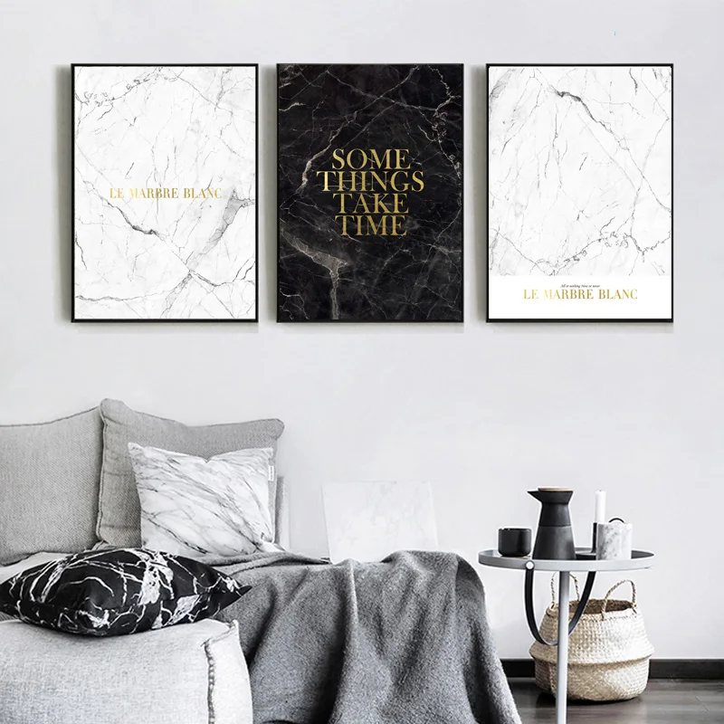 Marble Texture Posters And Prints Quotes Art Canvas Wall Decoration Black White Poster Abstract Painting Home Decor | Дом и сад