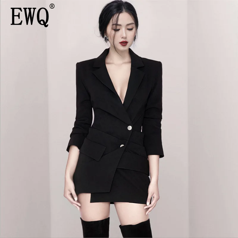 

[EWQ] New Style Spring Autumn Black Patchwork Single Breasted New Pattern Lady Of Quality Short Loose Suit Coat Women AD141