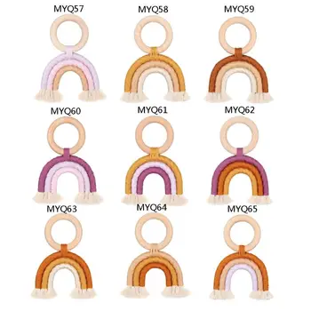 

Rainbow Teething Toys Safe Organic Wooden Ring Baby Wood Teether Nursing Toys with soothing a fussy baby