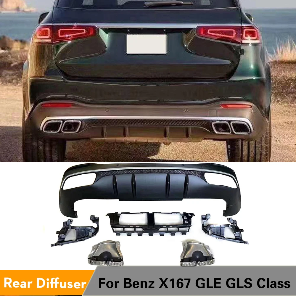 

PP Rear Bumper Diffuser Lip Chin Spoiler for Mercedes Benz X167 GLE GLS SUV 2020 2021 Rear Bumper Diffuser with Exhaust Tips