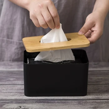 

Modern Black Color Tissue Containers with Phone Holder Wood Cover Seat Roll Paper Tissue Canister Cotton Pads Storage ZM917