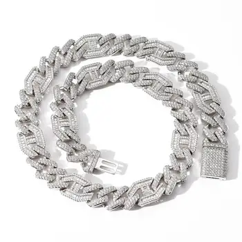 

Hip Hop 15MM Baguette Box Buckle Cuban Heavy Copper Prong Setting Iced Out Chain 5A Cubic Zirconia Stones Necklace Chain For Men