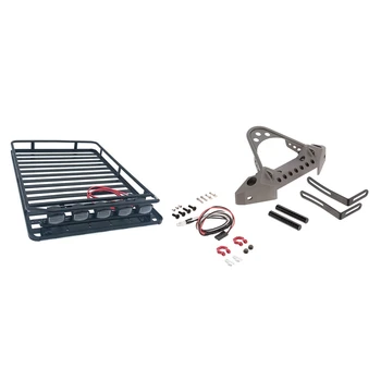 

Metal Front Bumper with Light for 1/10 TRX-4 Axial SCX10 & SCX10 II 90046 & Luggage Roof Rack Carrier
