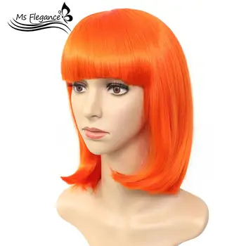 

MS Short Straight Bob Wigs with Bangs for Women Heat Resistant Soft and Natural Luster Hair Red Wigs Soft