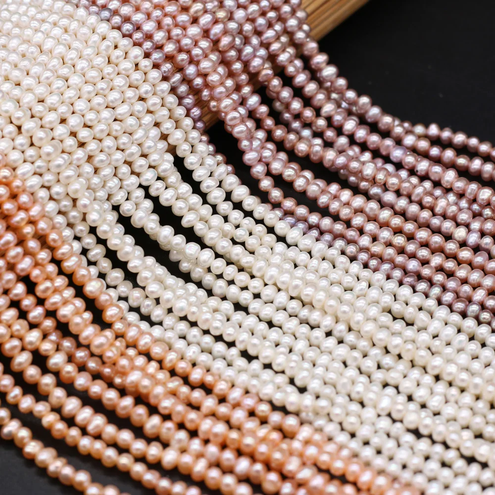 Natural Freshwater Pearl Potato Shape Making Necklaces Bracelets Earrings for DIY White Orange  Purple Length 38CM Beads 3-3.5mm